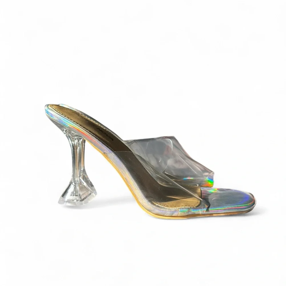 Fashion Nova Iridescent and Clear Heels